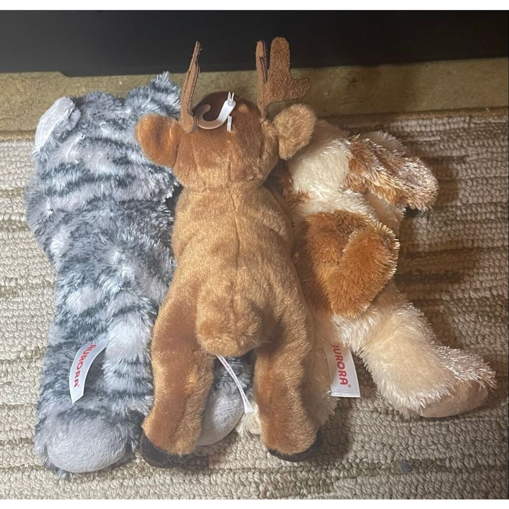 Aurora Mini Flossie Lot of 3 Deer Kitty Puppy Stuffed Plush Animal - Picture 5 of 10